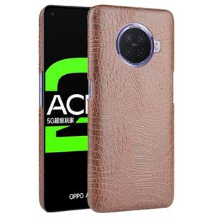 For OPPO Ace2 Shockproof Crocodile Texture PC + PU Case(Brown)