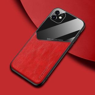 For iPhone 11 All-inclusive Leather + Organic Glass Phone Case with Metal Iron Sheet(Red)