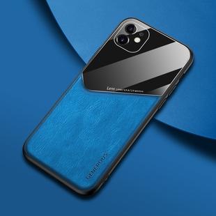 For iPhone 11 Pro All-inclusive Leather + Organic Glass Phone Casewith Metal Iron Sheet(Blue)