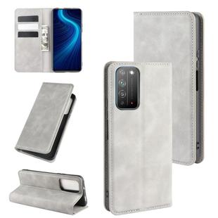 For Huawei Honor X10 5G Retro-skin Business Magnetic Suction Leather Case with Holder & Card Slots & Wallet(Grey)