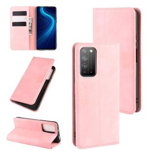 For Huawei Honor X10 5G Retro-skin Business Magnetic Suction Leather Case with Holder & Card Slots & Wallet(Pink)