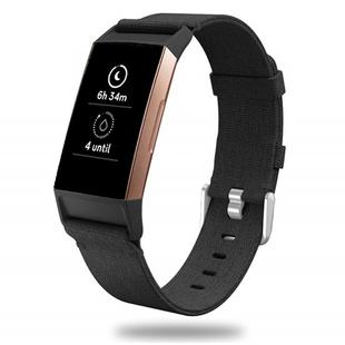 For Fitbit Charge 3 Watch Nylon Canvas Strap Plastic Connector Length: 21cm(Black)