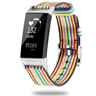 For Fitbit Charge 3 Watch Nylon Canvas Strap Plastic Connector Length: 21cm(Iridescence)