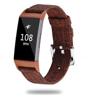 For Fitbit Charge 3 Watch Nylon Canvas Strap Plastic Connector Length: 21cm(Brown)