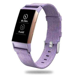 For Fitbit Charge 3 Watch Nylon Canvas Strap Plastic Connector Length: 21cm(Lavender)