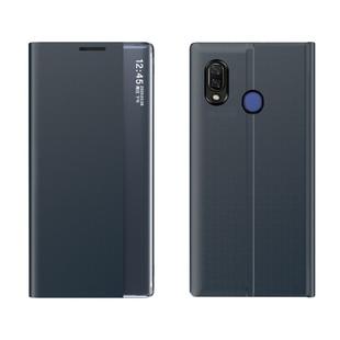 For Huawei P30 Pro Side Window Display Comes with Sleep Function / Stand Plain Cloth Flip Phone Case(Dark Blue)