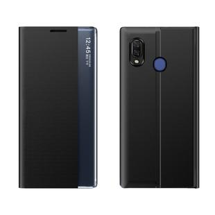 For Huawei P30 Pro Side Window Display Comes with Sleep Function / Stand Plain Cloth Flip Phone Case(Black)