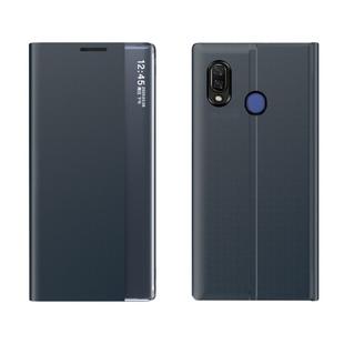 For Huawei P30 Lite Side Window Display Comes with Sleep Function / Stand Plain Cloth Flip Phone Case(Dark Blue)