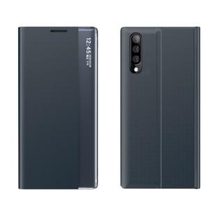 Fro Huawei P20 Side Window Display Comes with Sleep Function / Stand Plain Cloth Flip Phone Case(Dark Blue)