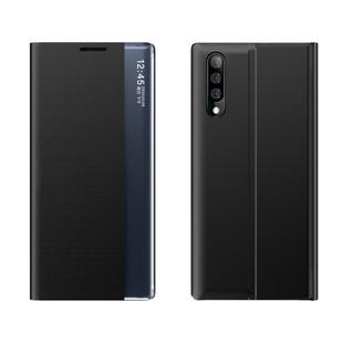 Fro Huawei P20 Side Window Display Comes with Sleep Function / Stand Plain Cloth Flip Phone Case(Black)