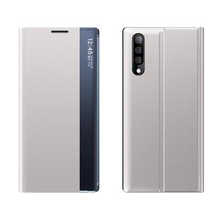 Fro Huawei P20 Side Window Display Comes with Sleep Function / Stand Plain Cloth Flip Phone Case(Silver)