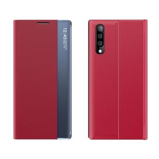For Huawei P20 Pro Side Window Display Comes with Sleep Function / Stand Plain Cloth Flip Phone Case(Red)