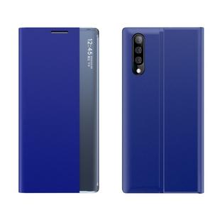 For Huawei P20 Pro Side Window Display Comes with Sleep Function / Stand Plain Cloth Flip Phone Case(Sky Blue)