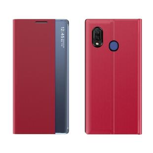 For Huawei P20 Lite Side Window Display Comes with Sleep Function / Stand Plain Cloth Flip Phone Case(Red)