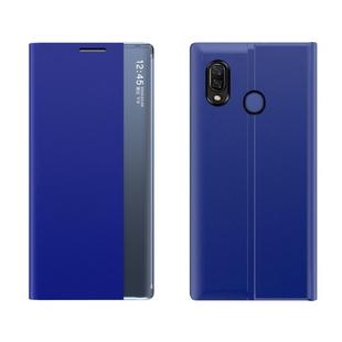 For Huawei P20 Lite Side Window Display Comes with Sleep Function / Stand Plain Cloth Flip Phone Case(Sky Blue)