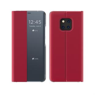 For Huawei Mate 20 Side Window Display Comes with Sleep Function / Stand Plain Cloth Flip Phone Case(Red)