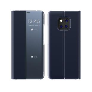 For Huawei Mate 20 Lite Side Window Display Comes with Sleep Function / Stand Plain Cloth Flip Phone Case(Dark Blue)
