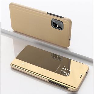For Samsung Galaxy M40s Plated Mirror Horizontal Flip Leather Case with Holder(Gold)