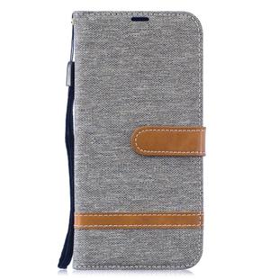 Color Matching Denim Texture Leather Case for Xiaomi Redmi Note 6, with Holder & Card Slots & Wallet & Lanyard(Gray)