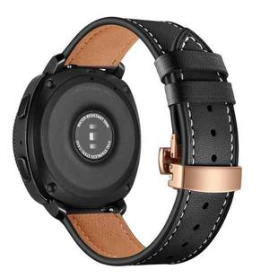 22mm For Huawei Watch GT2e / GT2 46mm Leather Butterfly Buckle Strap Rose Gold Buckle(Black)