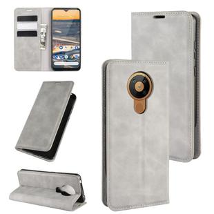 For Nokia 5.3 Retro-skin Business Magnetic Suction Leather Case with Holder & Card Slots & Wallet(Grey)