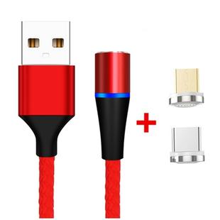 2 in 1 3A USB to Micro USB + USB-C / Type-C Fast Charging + 480Mbps Data Transmission Mobile Phone Magnetic Suction Fast Charging Data Cable, Cable Length: 1m(Red)