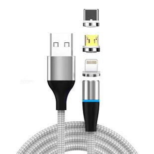 3 in 1 3A USB to 8 Pin + Micro USB + USB-C / Type-C Fast Charging + 480Mbps Data Transmission Mobile Phone Magnetic Suction Fast Charging Data Cable, Cable Length: 1m(Silver)