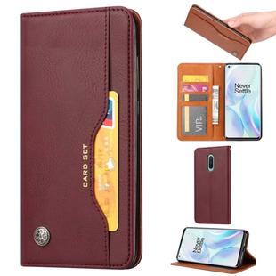 For OnePlus 8 Knead Skin Texture Horizontal Flip Leather Case with Photo Frame & Holder & Card Slots & Wallet(Wine Red)