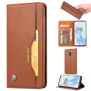 For OnePlus 8 Knead Skin Texture Horizontal Flip Leather Case with Photo Frame & Holder & Card Slots & Wallet(Brown)