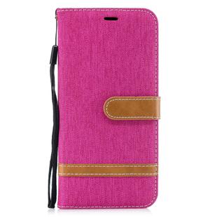 Color Matching Denim Texture Leather Case for Huawei Mate 20 Lite, with Holder & Card Slots & Wallet & Lanyard(Rose red)