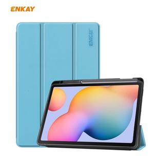 For Samsung Galaxy Tab S6 Lite P610 / P615 / Tab S6 Lite 2022 / P613 / P619 ENKAY Leather Smart Tablet Case with Pen Slot(Light Blue)