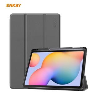 For Samsung Galaxy Tab S6 Lite P610 / P615 / Tab S6 Lite 2022 / P613 / P619 ENKAY Leather Smart Tablet Case with Pen Slot(Grey)