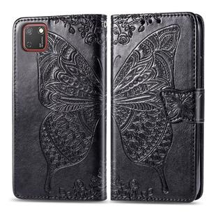 For Huawei Y5P Butterfly Love Flower Embossed Horizontal Flip Leather Case with Bracket / Card Slot / Wallet / Lanyard(Black)