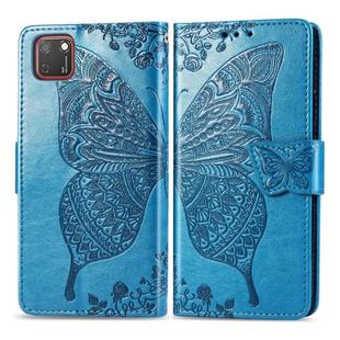 For Huawei Y5P Butterfly Love Flower Embossed Horizontal Flip Leather Case with Bracket / Card Slot / Wallet / Lanyard(Blue)