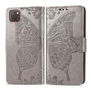 For Huawei Y5P Butterfly Love Flower Embossed Horizontal Flip Leather Case with Bracket / Card Slot / Wallet / Lanyard(Gray)