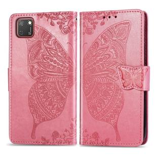 For Huawei Y5P Butterfly Love Flower Embossed Horizontal Flip Leather Case with Bracket / Card Slot / Wallet / Lanyard(Pink)