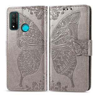 For Huawei P Smart 2020 Butterfly Love Flower Embossed Horizontal Flip Leather Case with Bracket / Card Slot / Wallet / Lanyard(Gray)