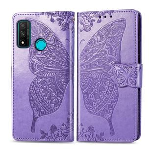 For Huawei P Smart 2020 Butterfly Love Flower Embossed Horizontal Flip Leather Case with Bracket / Card Slot / Wallet / Lanyard(Light Purple)