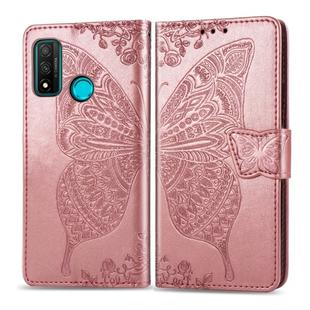 For Huawei P Smart 2020 Butterfly Love Flower Embossed Horizontal Flip Leather Case with Bracket / Card Slot / Wallet / Lanyard(Rose Gold)
