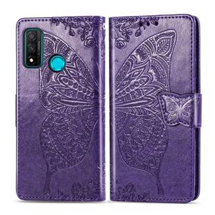 For Huawei P Smart 2020 Butterfly Love Flower Embossed Horizontal Flip Leather Case with Bracket / Card Slot / Wallet / Lanyard(Dark Purple)