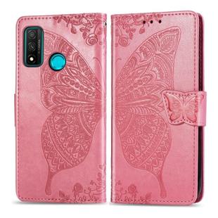 For Huawei P Smart 2020 Butterfly Love Flower Embossed Horizontal Flip Leather Case with Bracket / Card Slot / Wallet / Lanyard(Pink)