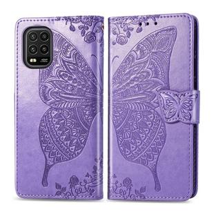 For Xiaomi 10 Lite 5G Butterfly Love Flower Embossed Horizontal Flip Leather Case with Bracket / Card Slot / Wallet / Lanyard(Light Purple)