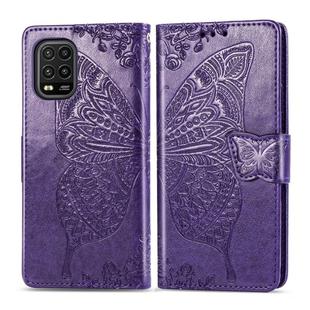 For Xiaomi 10 Lite 5G Butterfly Love Flower Embossed Horizontal Flip Leather Case with Bracket / Card Slot / Wallet / Lanyard(Dark Purple)