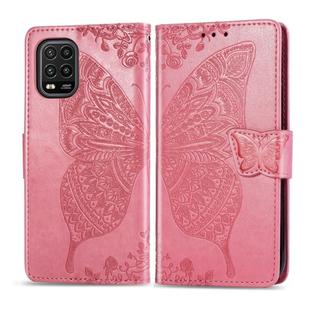 For Xiaomi 10 Lite 5G Butterfly Love Flower Embossed Horizontal Flip Leather Case with Bracket / Card Slot / Wallet / Lanyard(Pink)