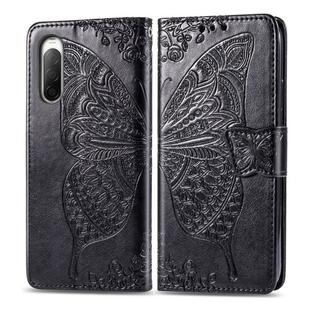 For Sony Xperia 10 II Butterfly Love Flower Embossed Horizontal Flip Leather Case with Bracket / Card Slot / Wallet / Lanyard(Black)