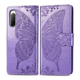 For Sony Xperia 10 II Butterfly Love Flower Embossed Horizontal Flip Leather Case with Bracket / Card Slot / Wallet / Lanyard(Light Purple)