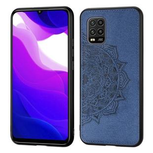 For Xiaomi 10 Lite 5G Mandala Embossed Cloth Cover PC + TPU Mobile Phone Case with Magnetic Function and Hand Strap(Blue)