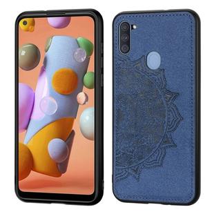 For Samsung Galaxy A11 Mandala Embossed Cloth Cover PC + TPU Mobile Phone Case with Magnetic Function and Hand Strap(Blue)