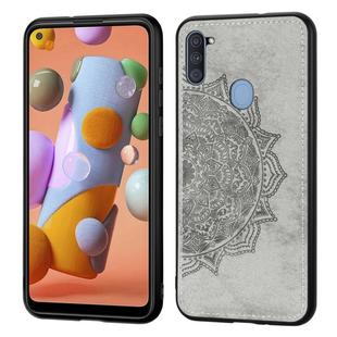 For Samsung Galaxy A11 Mandala Embossed Cloth Cover PC + TPU Mobile Phone Case with Magnetic Function and Hand Strap(Gray)