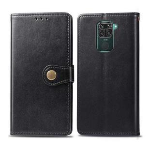 For Xiaomi Redmi 10X 4G/Redmi Note 9 Retro Solid Color Leather Buckle Phone Case with Lanyard & Photo Frame & Card Slot & Wallet & Stand Function(Black)